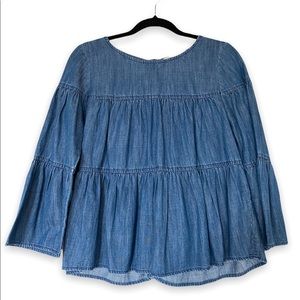 Madewell Tiered Button Back Denim Ruffled Shirt Top Blouse XS